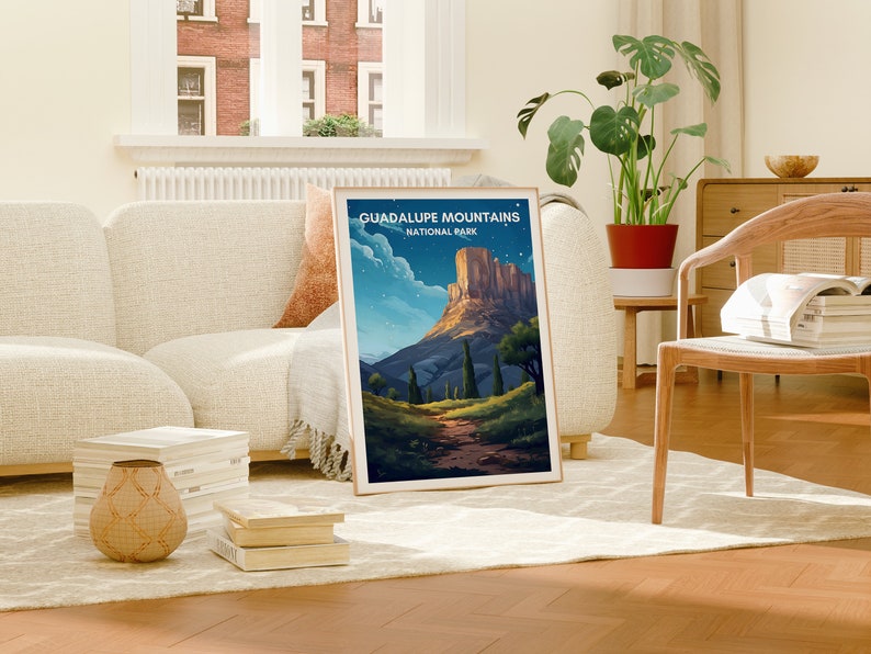 Affiche de voyage des montagnes de Guadalupe, art mural de Guadalupe, impression du Texas, affiche des montagnes de Guadalupe, affiche de montagne, affiche de nature