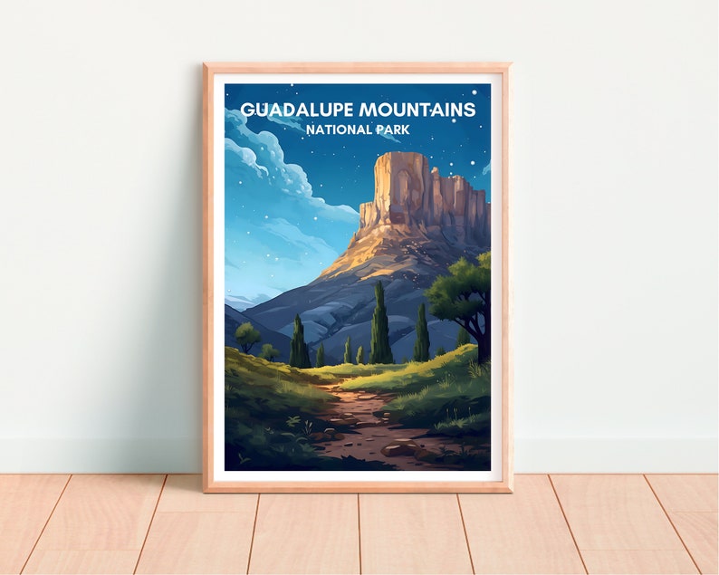Affiche de voyage des montagnes de Guadalupe, art mural de Guadalupe, impression du Texas, affiche des montagnes de Guadalupe, affiche de montagne, affiche de nature