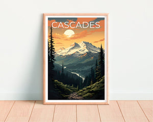 Cascades Travel Poster, Mountain Wall Art, Mountain Print, Cascades Poster, Mountain Poster, Nature Poster, Cascade Art