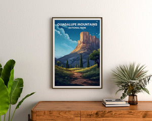 Affiche de voyage des montagnes de Guadalupe, art mural de Guadalupe, impression du Texas, affiche des montagnes de Guadalupe, affiche de montagne, affiche de nature