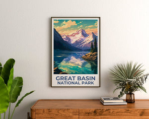 Affiche de voyage du parc du Grand Bassin, art mural du Nevada, impression du Nevada, affiche du parc du Grand Bassin, affiche du Nevada, affiche de montagne