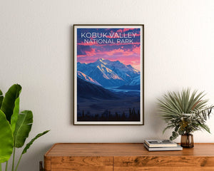 Affiche du parc national de Kobuk Valley, impression de Kobuk Valley, affiche d'Alaska, impression d'Alaska, affiche de voyage de Kobuk Valley, affiche de montagne