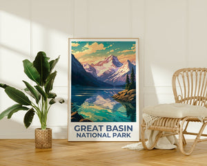 Affiche de voyage du parc du Grand Bassin, art mural du Nevada, impression du Nevada, affiche du parc du Grand Bassin, affiche du Nevada, affiche de montagne