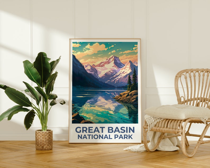 Affiche de voyage du parc du Grand Bassin, art mural du Nevada, impression du Nevada, affiche du parc du Grand Bassin, affiche du Nevada, affiche de montagne