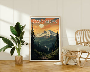 Cascades Travel Poster, Mountain Wall Art, Mountain Print, Cascades Poster, Mountain Poster, Nature Poster, Cascade Art