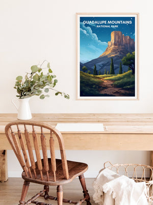 Affiche de voyage des montagnes de Guadalupe, art mural de Guadalupe, impression du Texas, affiche des montagnes de Guadalupe, affiche de montagne, affiche de nature