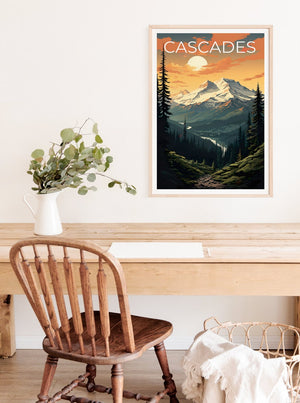 Cascades Travel Poster, Mountain Wall Art, Mountain Print, Cascades Poster, Mountain Poster, Nature Poster, Cascade Art
