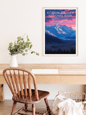 Affiche du parc national de Kobuk Valley, impression de Kobuk Valley, affiche d'Alaska, impression d'Alaska, affiche de voyage de Kobuk Valley, affiche de montagne
