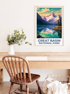 Affiche de voyage du parc du Grand Bassin, art mural du Nevada, impression du Nevada, affiche du parc du Grand Bassin, affiche du Nevada, affiche de montagne
