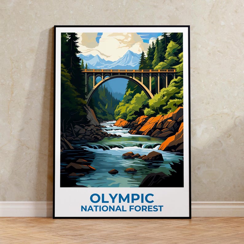Olympic National Forest Travel Print Mountain forest Poster Hiking Wall Art Mountain Illustration Olympic Poster Home Decor Birthday Gift