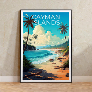 Cayman Islands Travel Print Tropical Island Poster Palm Trees Wall Art Beach Illustration Cayman Islands Poster Home Decor Birthday Gift