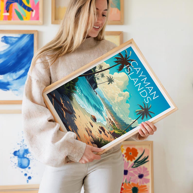 Cayman Islands Travel Print Tropical Island Poster Palm Trees Wall Art Beach Illustration Cayman Islands Poster Home Decor Birthday Gift