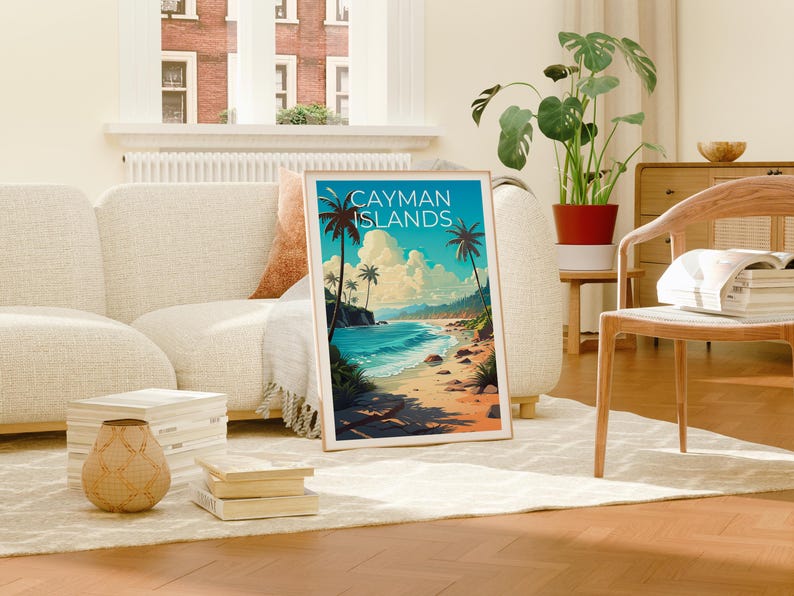 Cayman Islands Travel Print Tropical Island Poster Palm Trees Wall Art Beach Illustration Cayman Islands Poster Home Decor Birthday Gift