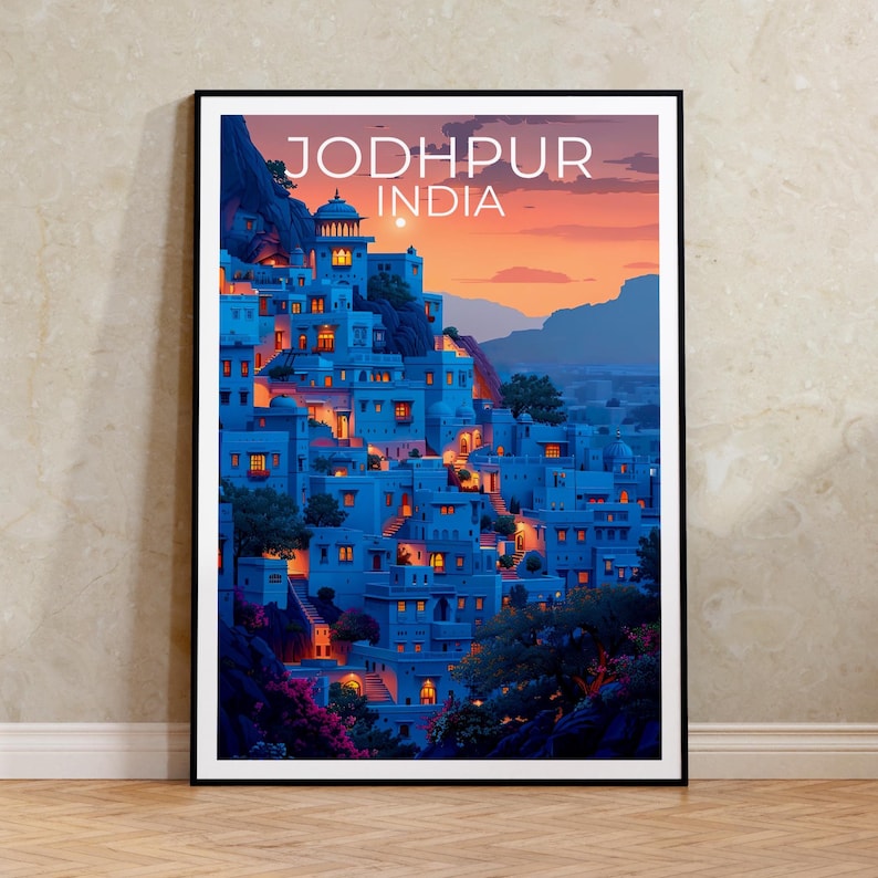 Jodhpur Poster, India Travel Print, Asia Art, Jodhpur Blue City Illustration, Landscape Poster, Scenic Wall Art, Home Decor, Birthday Gift
