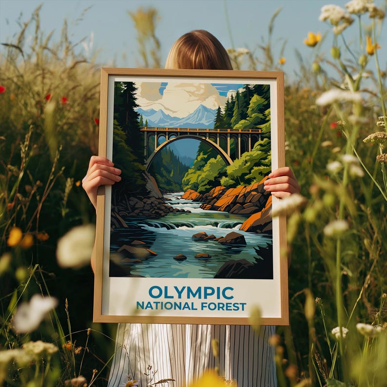 Olympic National Forest Travel Print Mountain forest Poster Hiking Wall Art Mountain Illustration Olympic Poster Home Decor Birthday Gift