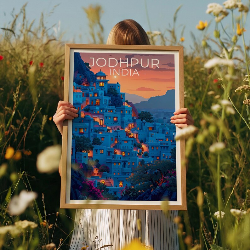 Jodhpur Poster, India Travel Print, Asia Art, Jodhpur Blue City Illustration, Landscape Poster, Scenic Wall Art, Home Decor, Birthday Gift