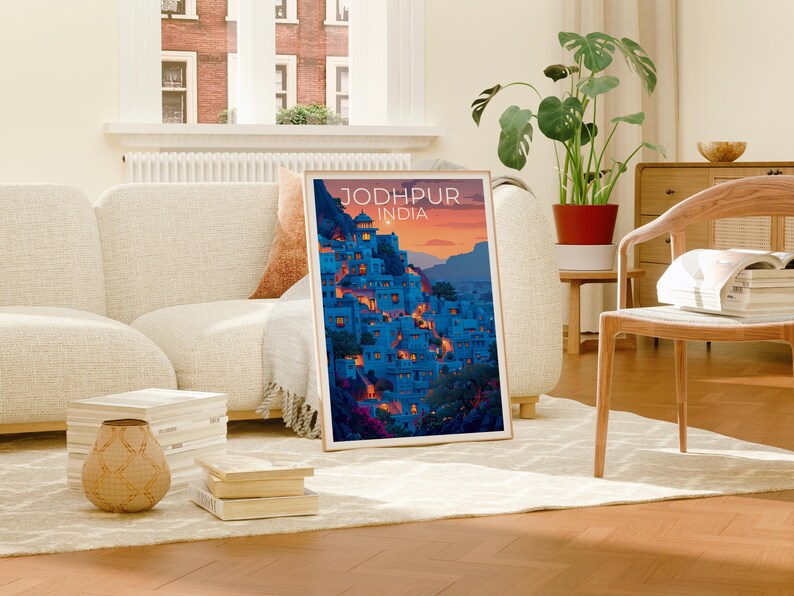 Jodhpur Poster, India Travel Print, Asia Art, Jodhpur Blue City Illustration, Landscape Poster, Scenic Wall Art, Home Decor, Birthday Gift