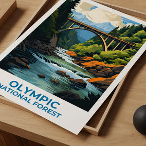 Olympic National Forest Travel Print Mountain forest Poster Hiking Wall Art Mountain Illustration Olympic Poster Home Decor Birthday Gift