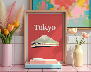 Tokyo Poster, Japan Travel Print, Mount Fuji Art, Shinkansen Bullet Train Illustration, Landscape Poster, Home Decor, Birthday Gift