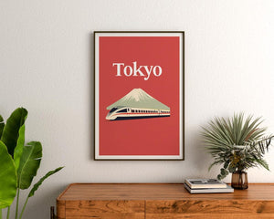 Tokyo Poster, Japan Travel Print, Mount Fuji Art, Shinkansen Bullet Train Illustration, Landscape Poster, Home Decor, Birthday Gift