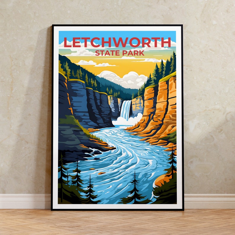 Letchworth Travel Poster, New York Wall Art, New York Print, Letchworth Poster, New York Poster, Waterfall Poster, Letchworth Art
