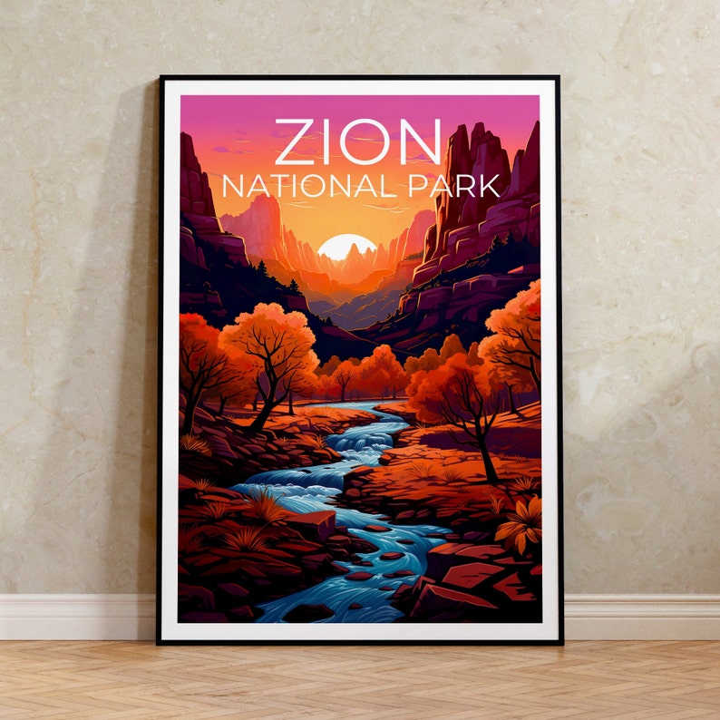 Affiche du parc national de Zion, impression de Zion, affiche de l'Utah, impression de l'Utah, affiche de voyage de Zion, art de l'Utah, art de Zion