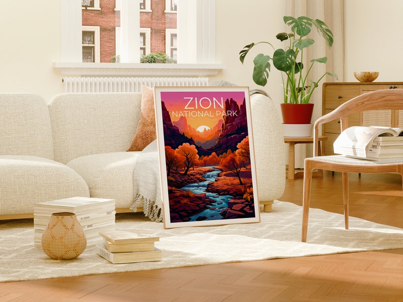 Affiche du parc national de Zion, impression de Zion, affiche de l'Utah, impression de l'Utah, affiche de voyage de Zion, art de l'Utah, art de Zion