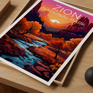 Affiche du parc national de Zion, impression de Zion, affiche de l'Utah, impression de l'Utah, affiche de voyage de Zion, art de l'Utah, art de Zion