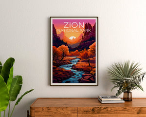 Affiche du parc national de Zion, impression de Zion, affiche de l'Utah, impression de l'Utah, affiche de voyage de Zion, art de l'Utah, art de Zion