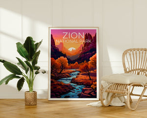 Affiche du parc national de Zion, impression de Zion, affiche de l'Utah, impression de l'Utah, affiche de voyage de Zion, art de l'Utah, art de Zion