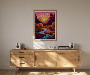 Affiche du parc national de Zion, impression de Zion, affiche de l'Utah, impression de l'Utah, affiche de voyage de Zion, art de l'Utah, art de Zion