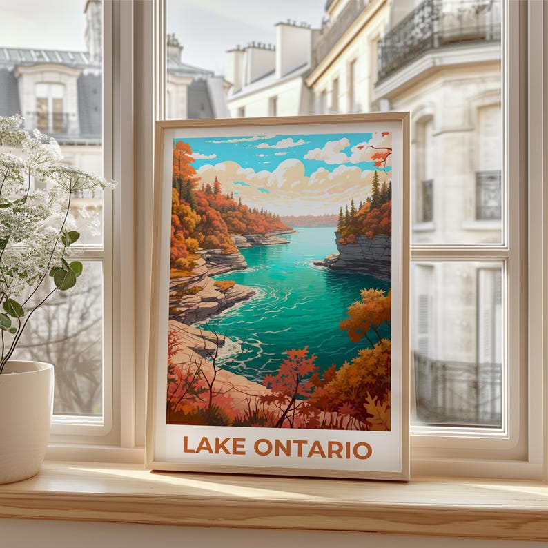 Lake Ontario Travel Print Great Lakes Poster Canada Wall Art Forest Illustration Lake Ontario Poster Home Decor Birthday Gift