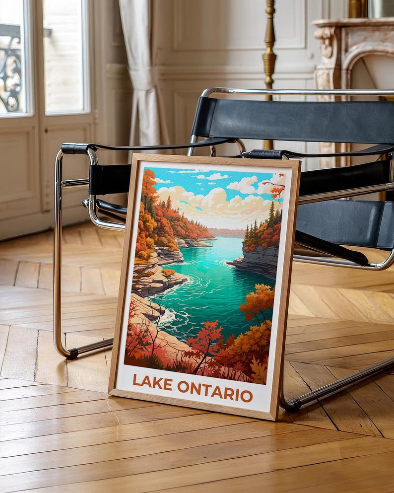 Lake Ontario Travel Print Great Lakes Poster Canada Wall Art Forest Illustration Lake Ontario Poster Home Decor Birthday Gift