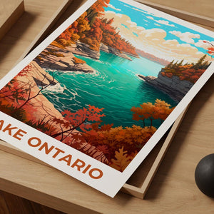 Lake Ontario Travel Print Great Lakes Poster Canada Wall Art Forest Illustration Lake Ontario Poster Home Decor Birthday Gift