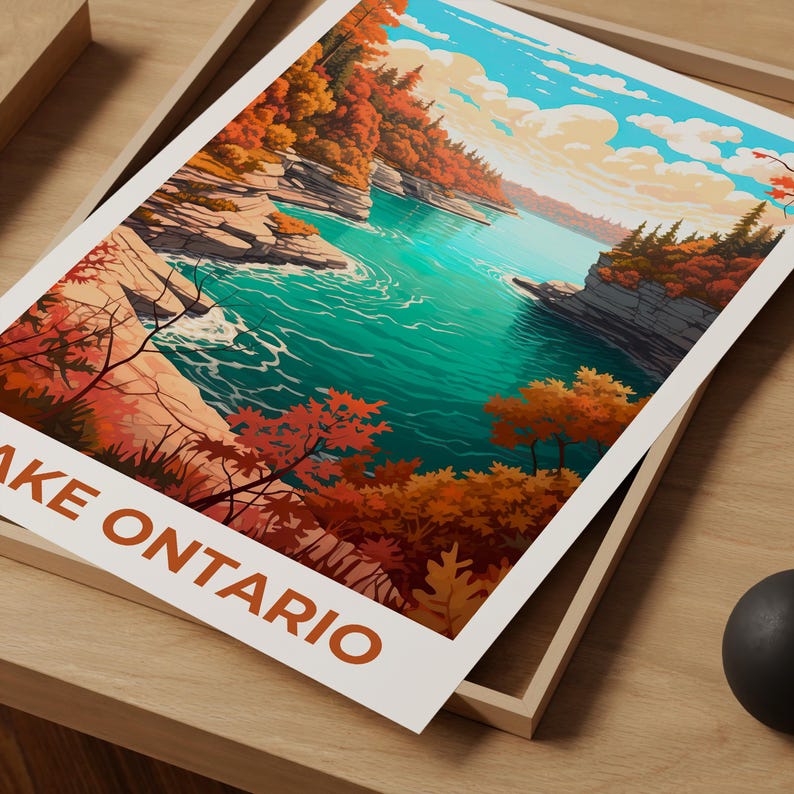 Lake Ontario Travel Print Great Lakes Poster Canada Wall Art Forest Illustration Lake Ontario Poster Home Decor Birthday Gift