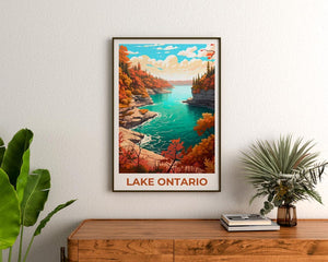 Lake Ontario Travel Print Great Lakes Poster Canada Wall Art Forest Illustration Lake Ontario Poster Home Decor Birthday Gift