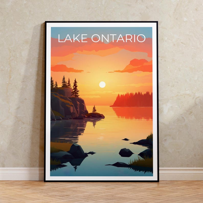 Lake Ontario Travel Print Canada Poster Great Lakes Wall Art New York Illustration Lake Ontario Poster Home Decor Birthday Gift