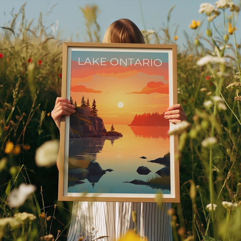 Lake Ontario Travel Print Canada Poster Great Lakes Wall Art New York Illustration Lake Ontario Poster Home Decor Birthday Gift