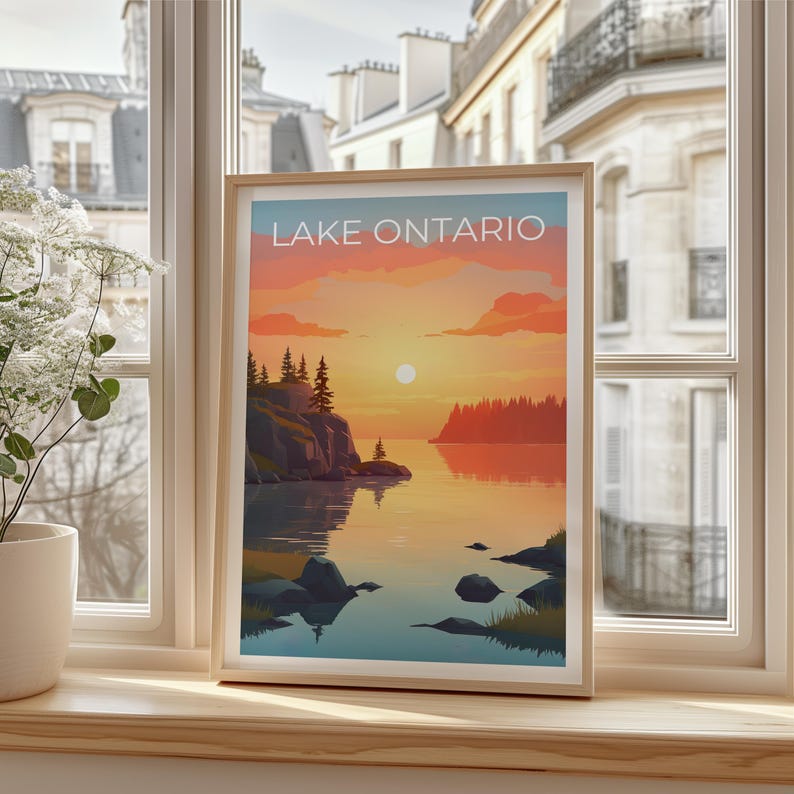 Lake Ontario Travel Print Canada Poster Great Lakes Wall Art New York Illustration Lake Ontario Poster Home Decor Birthday Gift