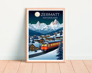 Zermatt Travel Poster, Switzerland Wall Art, Switzerland Print, Zermatt Poster, Snow Poster, City Poster, Zermatt poster