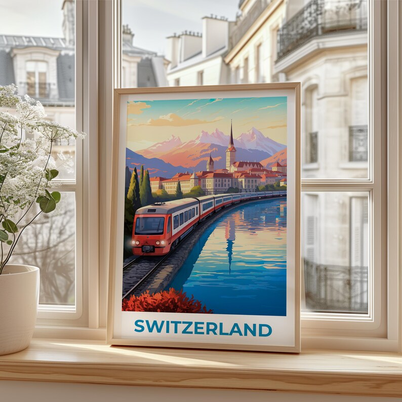 Lucerne Travel Print Switzerland Poster Europe Wall Art Switzerland Illustration Lucerne Poster Home Decor Birthday Gift