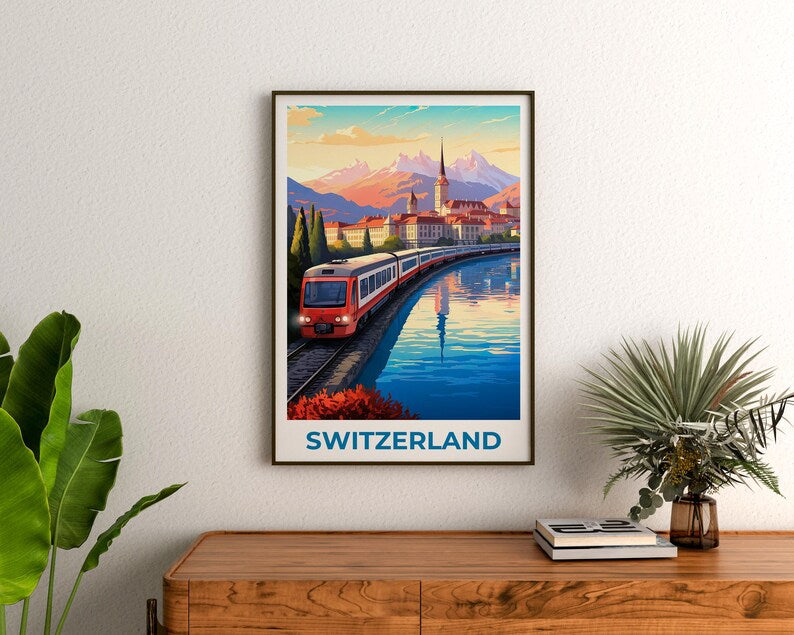 Lucerne Travel Print Switzerland Poster Europe Wall Art Switzerland Illustration Lucerne Poster Home Decor Birthday Gift