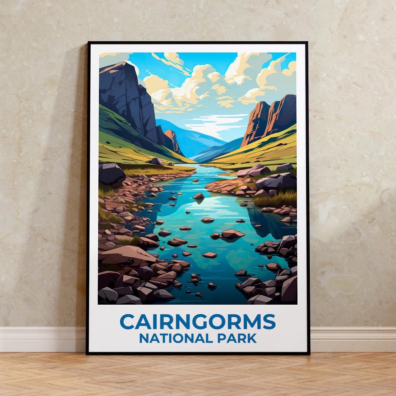 Cairngorms National Park Travel Print Scotland Poster Highlands Wall Art Mountain Illustration Cairngorms Poster Home Decor Birthday Gift