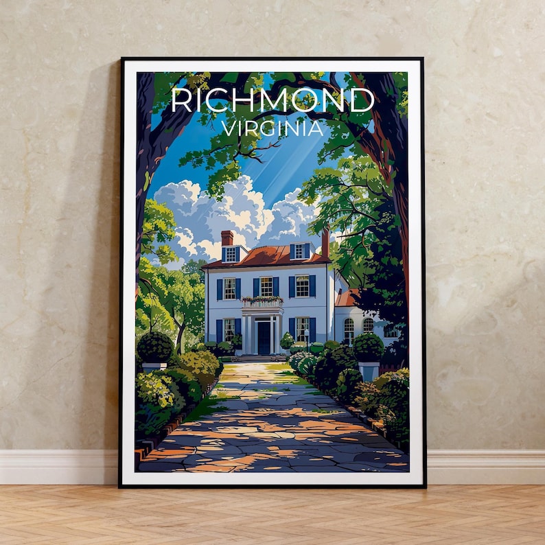 Richmond Travel Print, Virginia Poster, White House Wall Art, East Coast Illustration, Richmond Poster, Home Decor, Birthday Gift