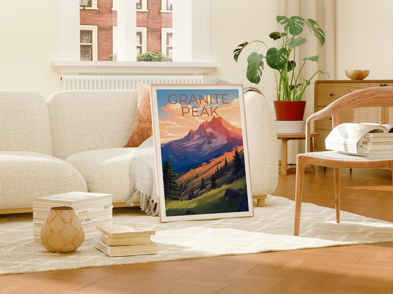 Affiche de voyage Granite Peak, art mural du Montana, impression du Montana, affiche Granite Peak, affiche du Montana, art Granite Peak