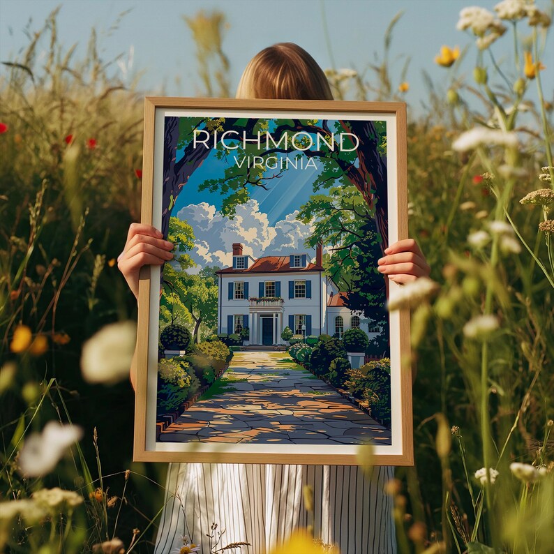 Richmond Travel Print, Virginia Poster, White House Wall Art, East Coast Illustration, Richmond Poster, Home Decor, Birthday Gift
