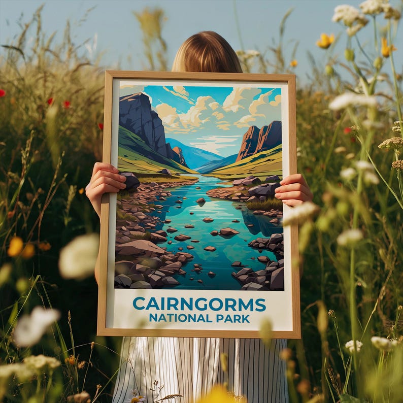 Cairngorms National Park Travel Print Scotland Poster Highlands Wall Art Mountain Illustration Cairngorms Poster Home Decor Birthday Gift