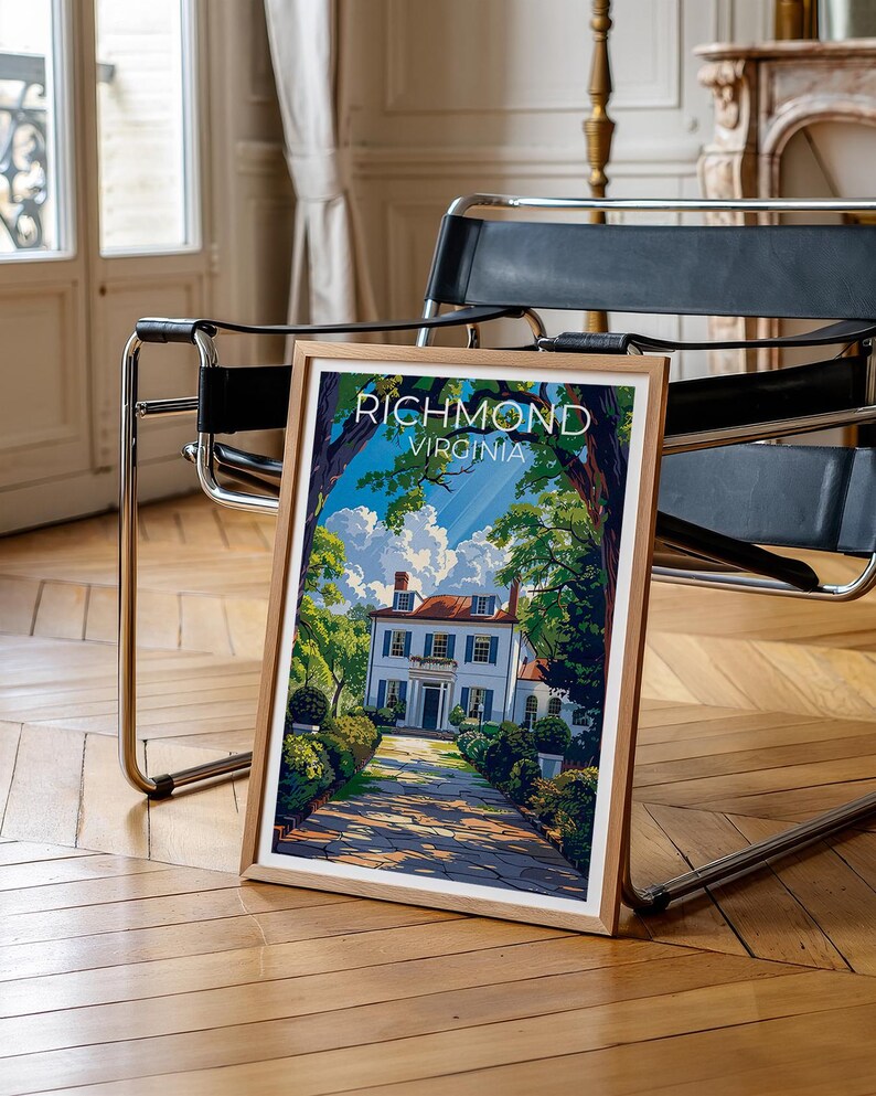 Richmond Travel Print, Virginia Poster, White House Wall Art, East Coast Illustration, Richmond Poster, Home Decor, Birthday Gift