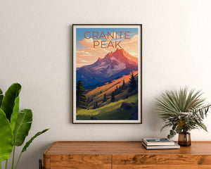 Affiche de voyage Granite Peak, art mural du Montana, impression du Montana, affiche Granite Peak, affiche du Montana, art Granite Peak