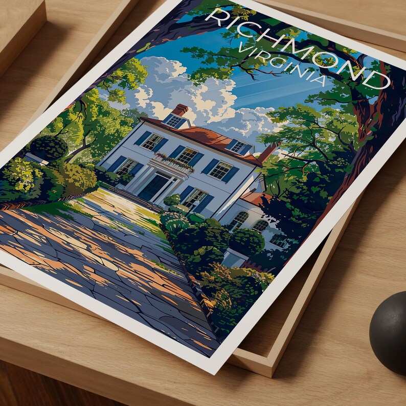 Richmond Travel Print, Virginia Poster, White House Wall Art, East Coast Illustration, Richmond Poster, Home Decor, Birthday Gift
